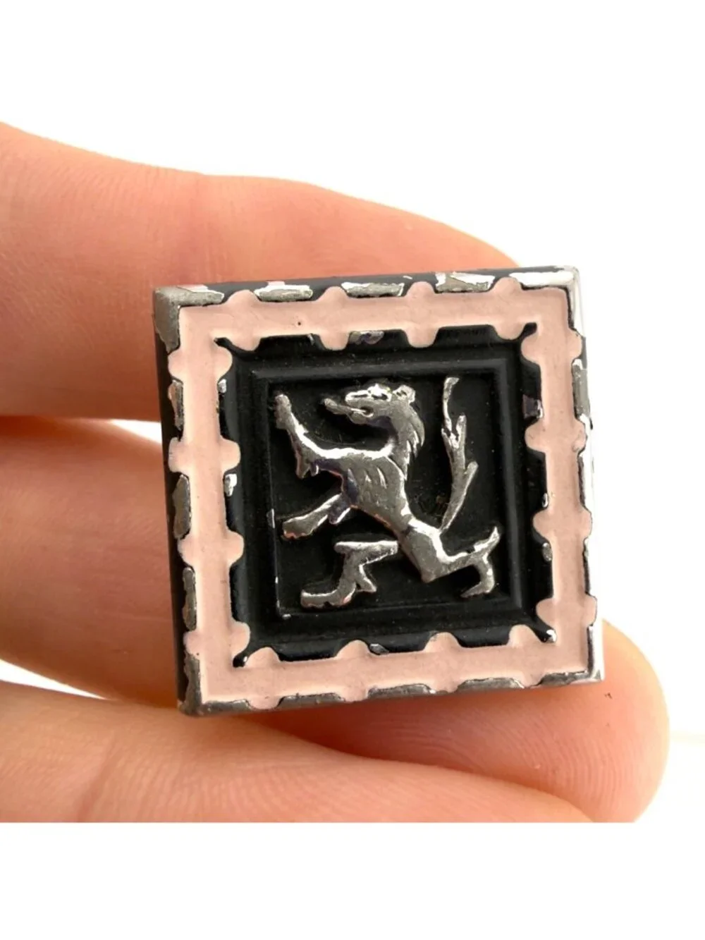 Vintage Silver Tone Lion Cufflinks Set of 2 Square Heraldic
